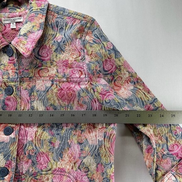 Rebecca Malone Jacket Size PL Petite Trucker Paisley Jacquard 3/4 Sleeve Pink - Picture 9 of 10